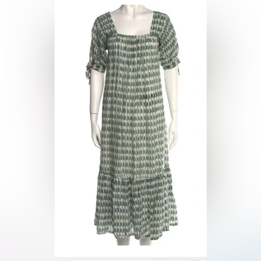 Mirth pueblo  Green Patterned Maxi Dress with tie in arms and ruffle hem